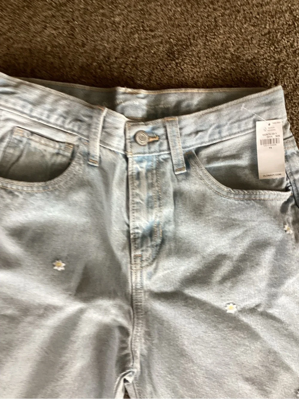 Old Navy Light Blue Wide-Leg Jeans with Daisy Accents